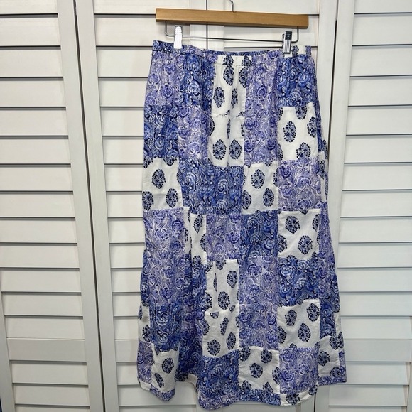 J. Crew Patchwork Side Slit Pull On Cotton Maxi Skirt Size Small Blue & White - Picture 8 of 11